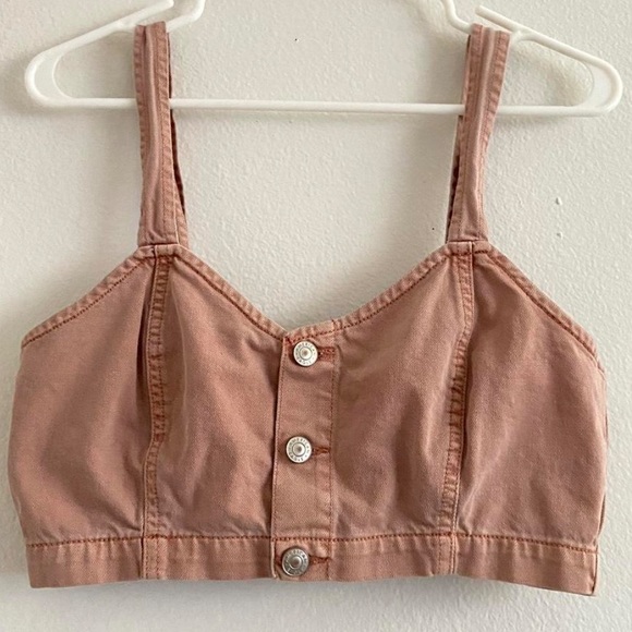 American Eagle Pink Buttoned Down Denim Cropped Tank Top - Picture 3 of 10